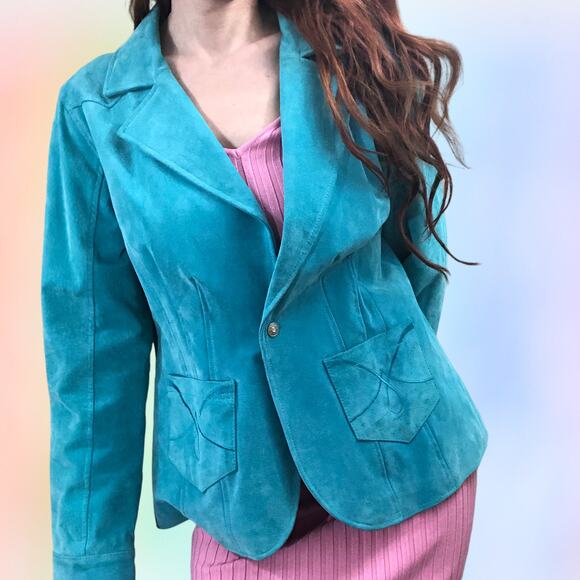 Cervelle Jackets & Blazers - Cervelle Vintage Light Blue Leather Suede Jacket Size M